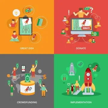 Crowdfunding Flat Set Stock Illustration