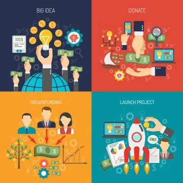 Crowdfunding Flat Set Stock Illustration