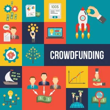 Crowdfunding Flat Set Stockillustratie