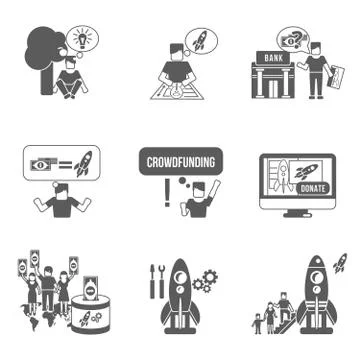 Crowdfunding Icons Set Illustrazione stock