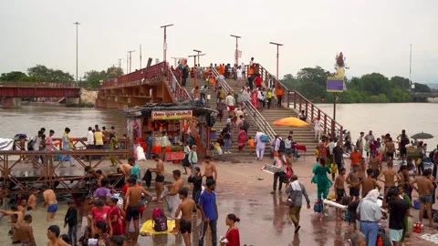 Crowds and Devotion in Haridwar Stock Footage 315289444