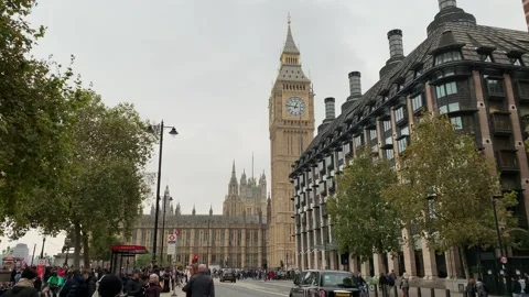 Crowds around Big Ben tower and Palace of Westminster. London, United Kingdom Stock Footage 292427805