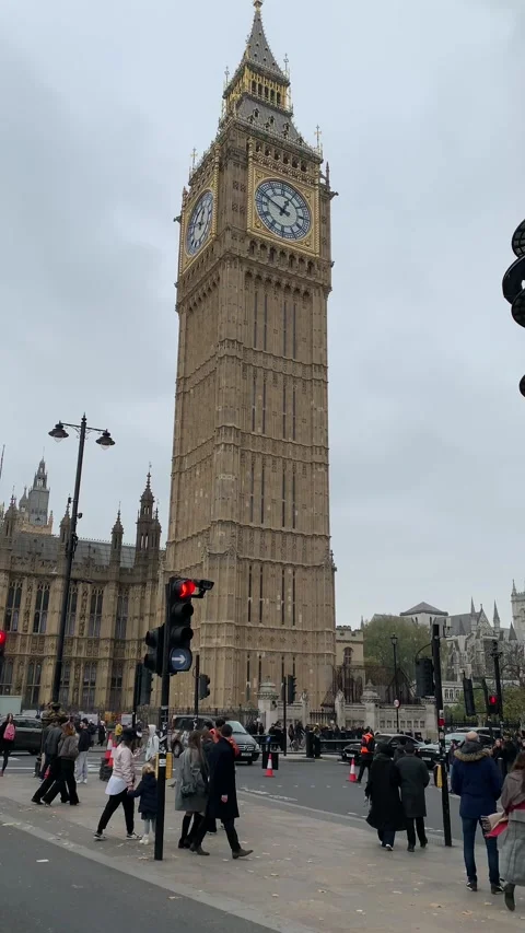 Crowds around Big Ben tower and Palace of Westminster. London, United Kingdom Stock Footage 292428123