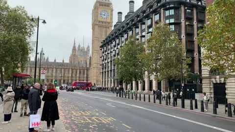 Crowds around Big Ben tower and Palace of Westminster. London, United Kingdom Stock Footage 292428169