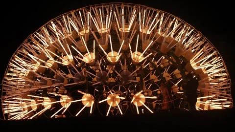Crowds attracted by neon structure slow motion 4K Video stock 245778773
