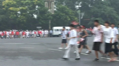 Crowds, Beijing Olympics, Torch Stock Footage 147339