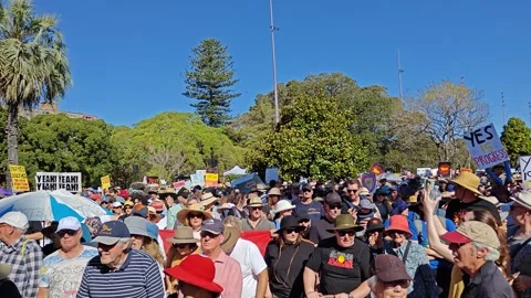 CROWDS CAN BARELY MOVE IN MARCH FOR THE VOICE REFERENDUM YES VOTE AUSTRALIA 4K Stock Footage 250443967