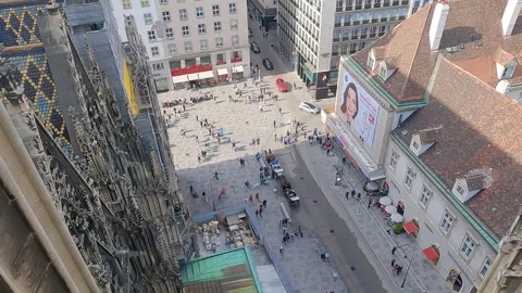 Crowds in the center of Vienna, Austria from above Stock Footage 213936685