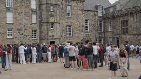 Crowds in central courtyard of Edinburgh Castle Stock Footage 345120828