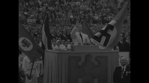 Crowds cheer track and field races at the Berlin Olympics Stock-Footage 252538281