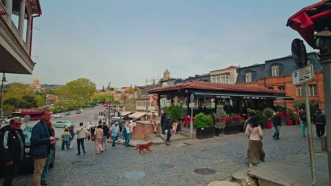 Crowds On The Cobbled Streets Of Old Tbilisi Video stock 346736707