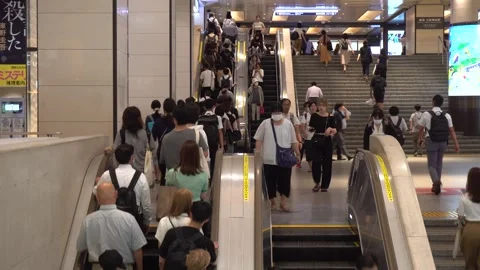 Crowds of Commuters at Metro Station During Rush Hour in Osaka, Japan Stock Footage 264171117