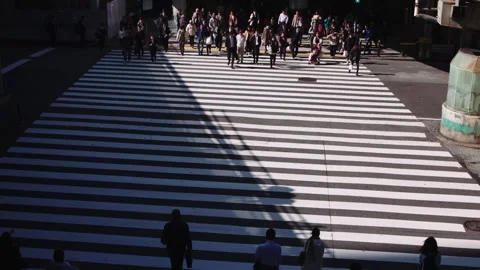 Crowds of commuters walking on a zebra or pedestrian crossing outside Osaka 스톡 동영상 130334555