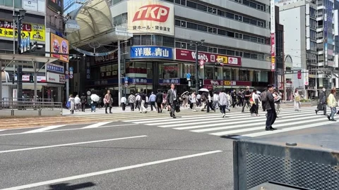 Crowds cross a large zebra crossing Video stock 338313177