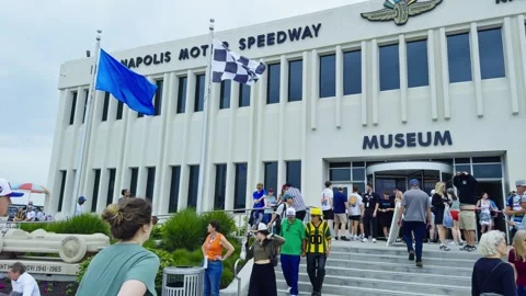 Crowds Exiting Indianapolis Motor Speedway Museum During Indy 500 Stock Footage 340333062
