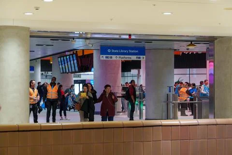 Crowds Explore Newly Opened State Library Station on Metro Tunnel Opening D.. Stock Photos