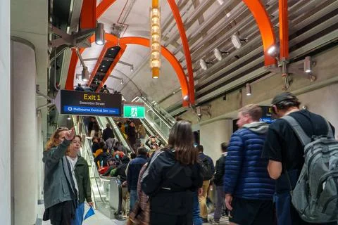 Crowds Explore State Library Station on Melbourne Metro Tunnel Opening Day,.. Stock Photos