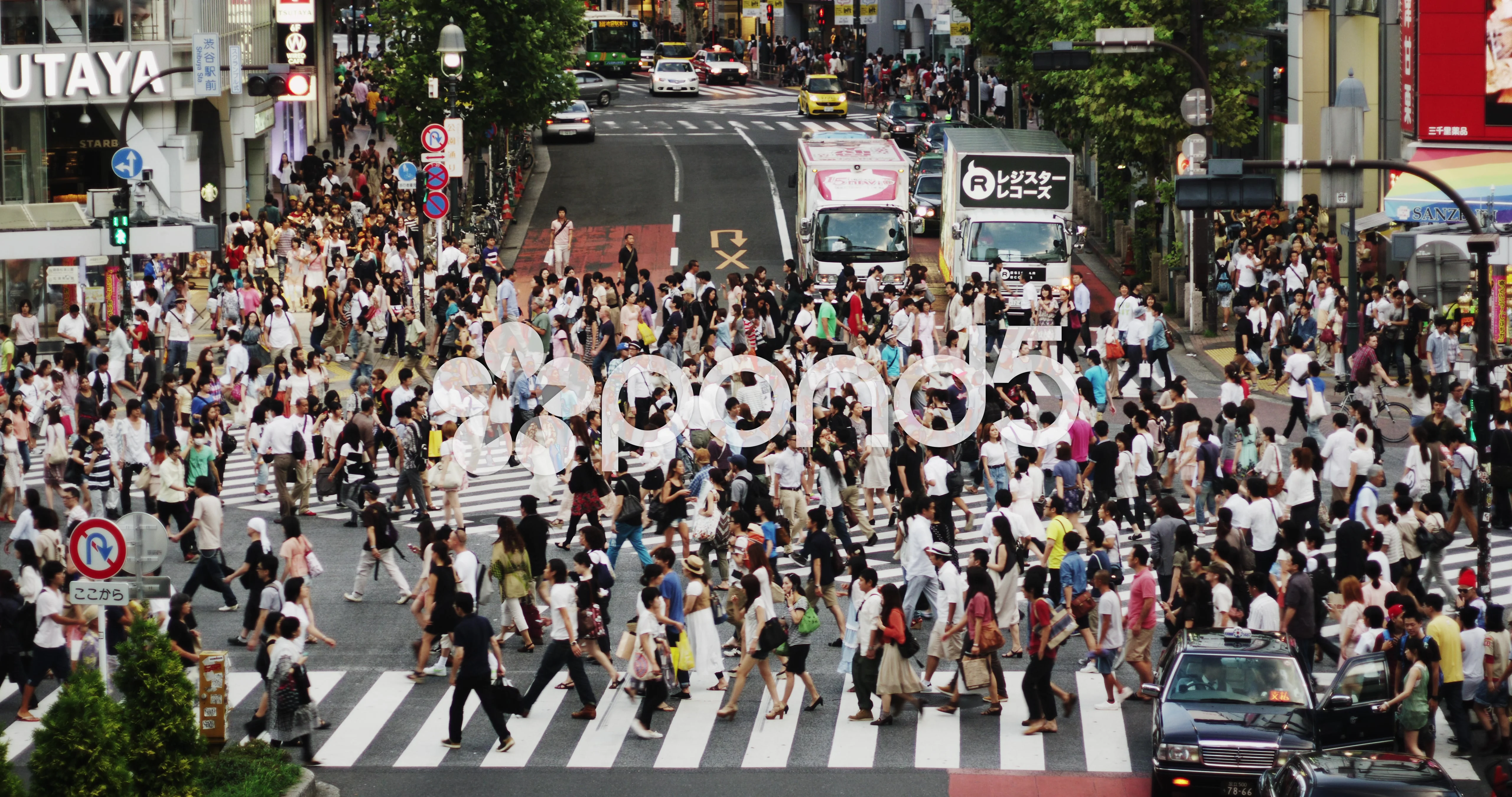Timelapse of crowds of people crossing roads in Shibuya district