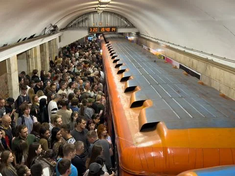 Crowds Flock Underground as Kyiv Halts Surface Transit Stock Photos