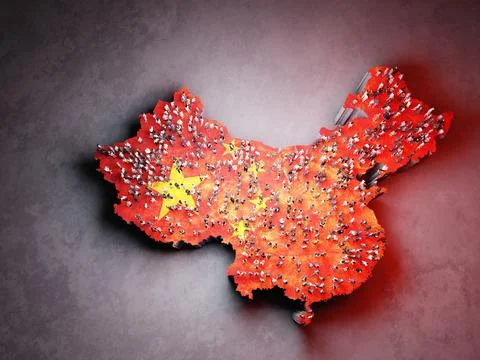 Crowds forming map of China with flag colors Stock Illustration