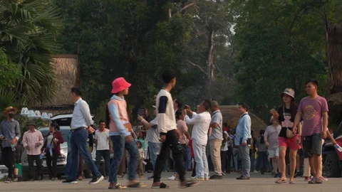 Crowds Gather at Angkor Wat/ Pre-2023 Khmer New Year Festivities Stock Footage 238369024