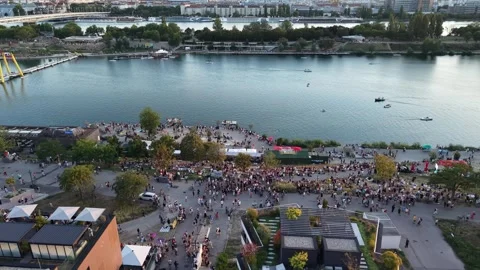Crowds Gather at Copa Beach in Vienna During Partial Solar Eclipse Stock Footage 342979064