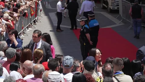 Crowds gather in Valletta for post-election ceremony near Auberge de Castille Stock Footage 336488863