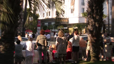 Crowds gathered at the street in Cannes for the Film Festival Stock Footage