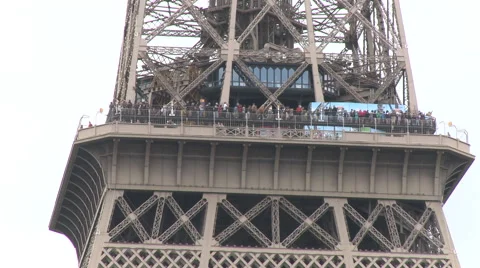 Crowds on the mid-level of the Eiffel Tower Stock Footage 43150975