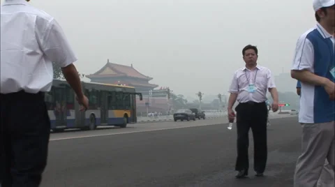 Crowds at Olympic torch relay, Beijing 2008 Stock Footage 57401475