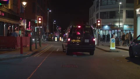 Crowds out at night in Central Birmingham City 2K Stock Footage