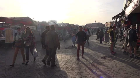 Crowds passing through Jemaa El Fnaa in Marrakesh Morocco Stock Footage 62465302