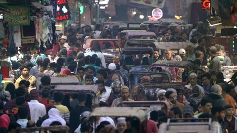 Crowds of People and Rickshaws on the Streets of Old Delhi, India, Slow Motion Stock Footage 280479896