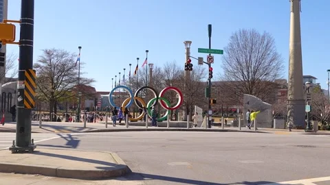 Crowds of people at Centennial Olympic Park gather close together during the  Stock Footage 147611728