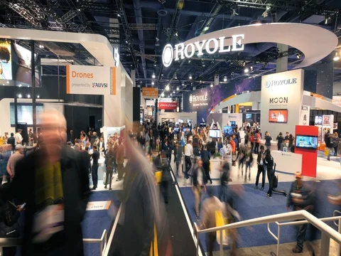 Crowds of people at CES 2017 expo electronics trade show. 4K UHD timelapse Stock Footage 71840232