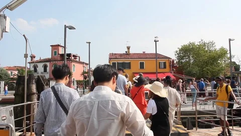 Crowds Of People Crossing A Bridge Stock Footage 123669742