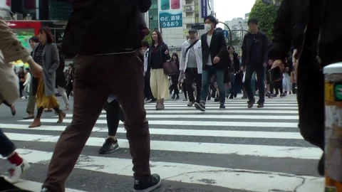 Crowds of people crossing a busy street. Stock Footage 86585553