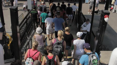 Crowds of people exiting Ferry Stock Footage 29895553