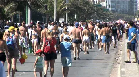 Crowds of People Jogging and Walking On the Beach In Rio De Janeiro, Brazil 6 Video stock 19705657