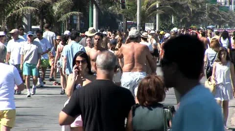 Crowds of People Jogging and Walking On the Beach In Rio De Janeiro, Brazil 5 Video stock 19705682