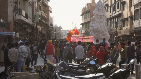Crowds of People at Main Town Square in City of Amritsar in India Stock Footage 129587301