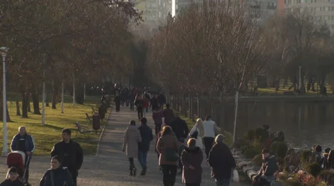 Crowds Of People In The Park On A Nice Spring Day Still-Shot Stock Footage 34012344