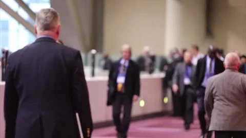 Crowds of people walking down a busy corridor hallway with audio Stock-Footage 73753935