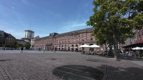 Crowds at Place de la République in Strasbourg on a Sunny Day Stock Footage 344821725