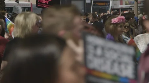 Crowds of protesters at March for Marriage Equality, Belfast UK, HD Stock Footage 119961679