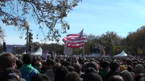 Crowds of protestors on the mall in Washington D.C. Stock Footage