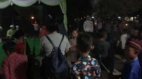 Crowds Of Residents Taking Part In The Torchlight Parade At Night Stock Footage 239038533