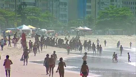 Crowds on Rio de Janeiro Beach Stock Footage 80168314