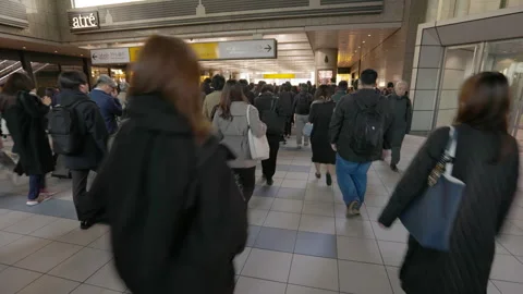 Crowds of rush hour commuters in Tokyo from behind (editorial). Vidéo 295220545