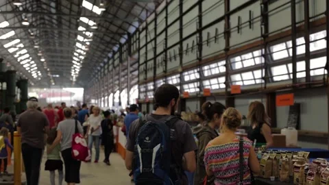 Crowds Shopping and Interacting at Indoor Market Hall in Sydney, Australia Stock Footage 345703001